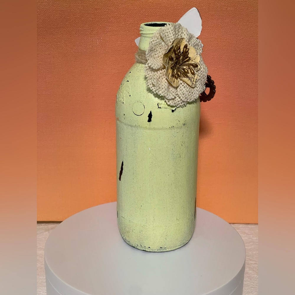 Distressed Floral and Butterfly Decorative Bottle Handcrafted - Picture 4 of 6